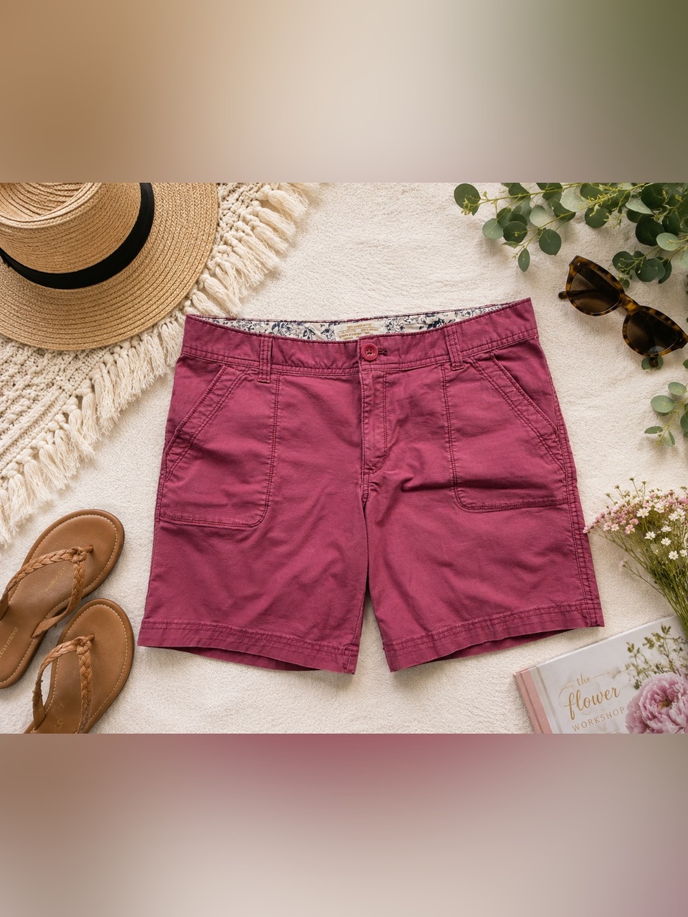 Eddie Bauer Ripstop Shorts Burgundy Cotton Stretch Size 8